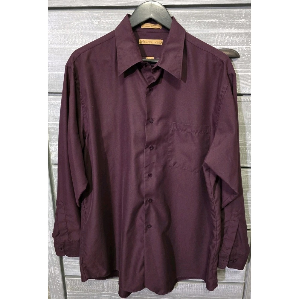 Milano Uomo Dress Shirt Botton Down Men's Size M Eggplant Color